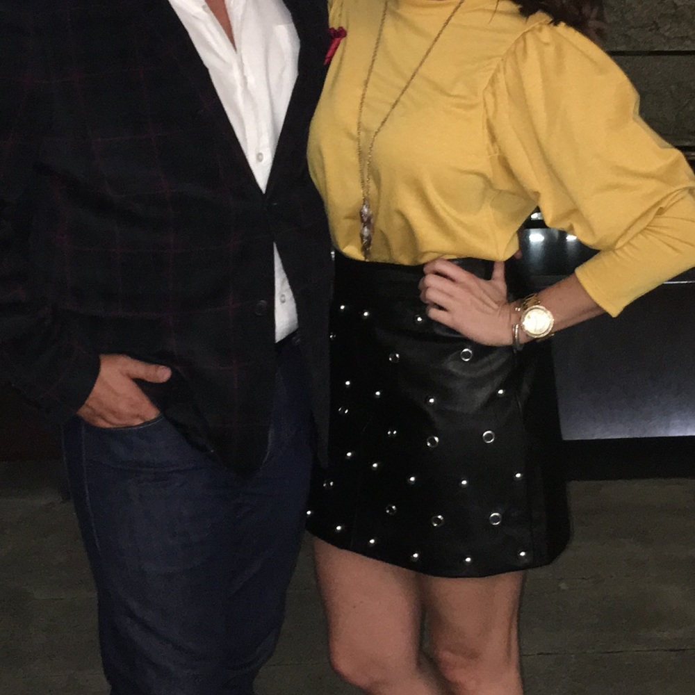 Black leather mini skirt